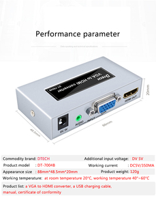用于台式机笔记本电脑智能盒的DTECH VGA到HDMI适配器1080p音频和视频传输VGA到HDMI转换器