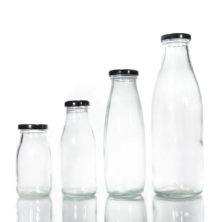 Botella de vidrio transparente para leche, café, fruta y zumo, personalizada, vacía, 50/100/500/700/750ml/1 litro