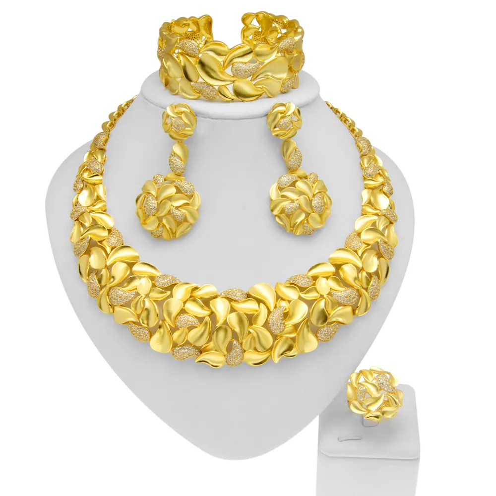 Set di gioielli da sposa con zirconi di diamanti americani di grado AAAAA placcato oro reale di rame di moda
