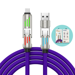 สายชาร์จซิงค์อัลลอยหลายยูเอสบี4อิน1สายชาร์จเร็ว2อิน2ชนิดซิลิโคน C 240W สำหรับโทรศัพท์มือถือ - Product Image 1