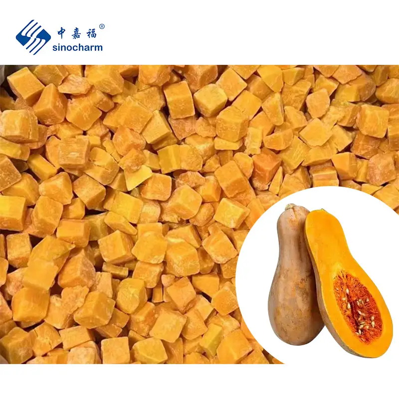 Sinocharm BRC A Miben 10*10MM Calabaza China IQF Cubos en cubitos Precio al por mayor 10kg Calabaza congelada a granel