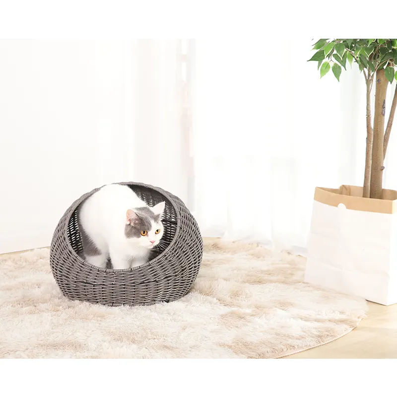 Premium doğal su sümbülü hayvan ev makale Rattan dokuma kedi yatak peluş yastık