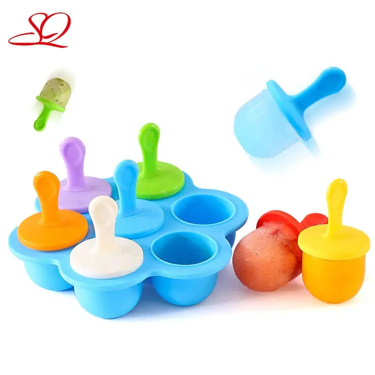 Bandeja de silicona antiadherente con forma de pétalos para paletas, mini cubito de hielo de colores para almacenamiento de comida de bebé, 7 rejillas redondas