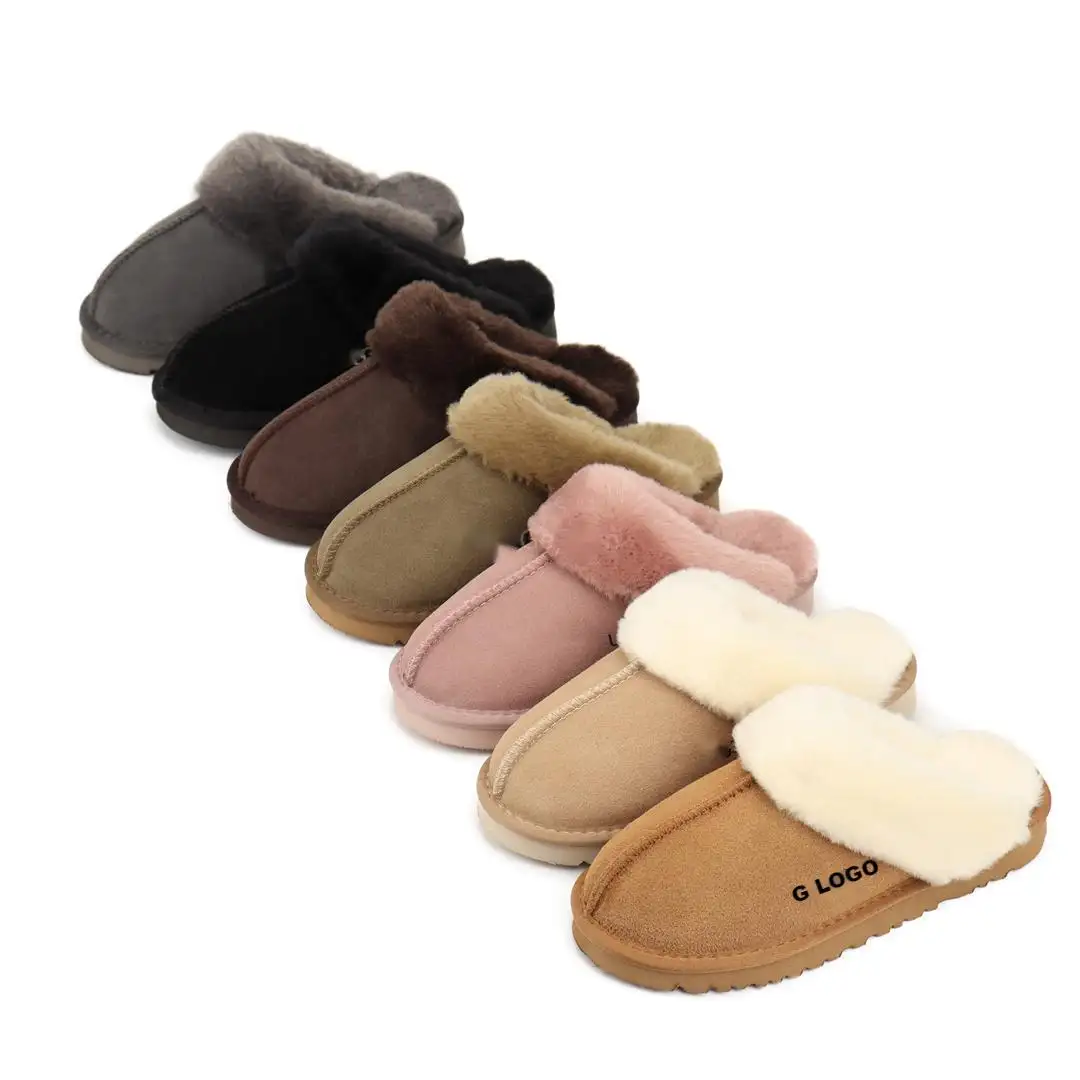 QY9282 2024, zapatillas de piel de oveja de lana Real peludas cálidas con plataforma de suela gruesa a la moda para mujer personalizadas
