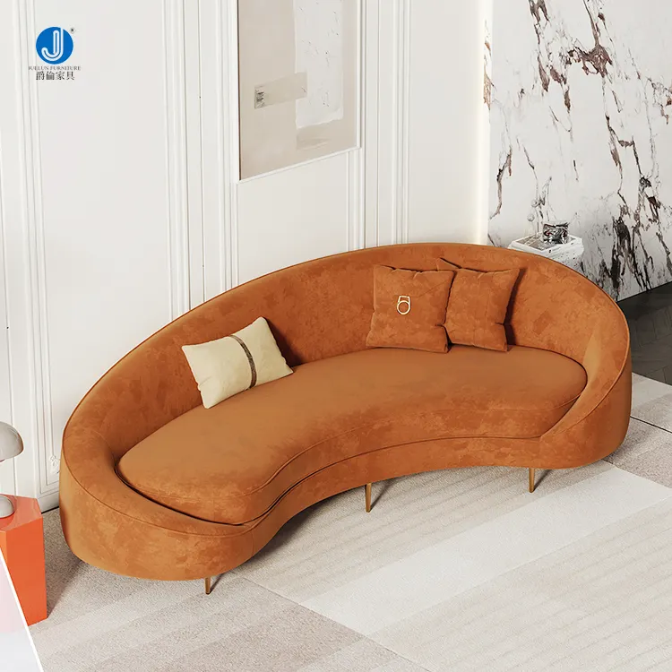 Divano curvo moderno in velluto divano a 3 posti divano da soggiorno con gamba in acciaio inossidabile per mobili da Hotel per la casa