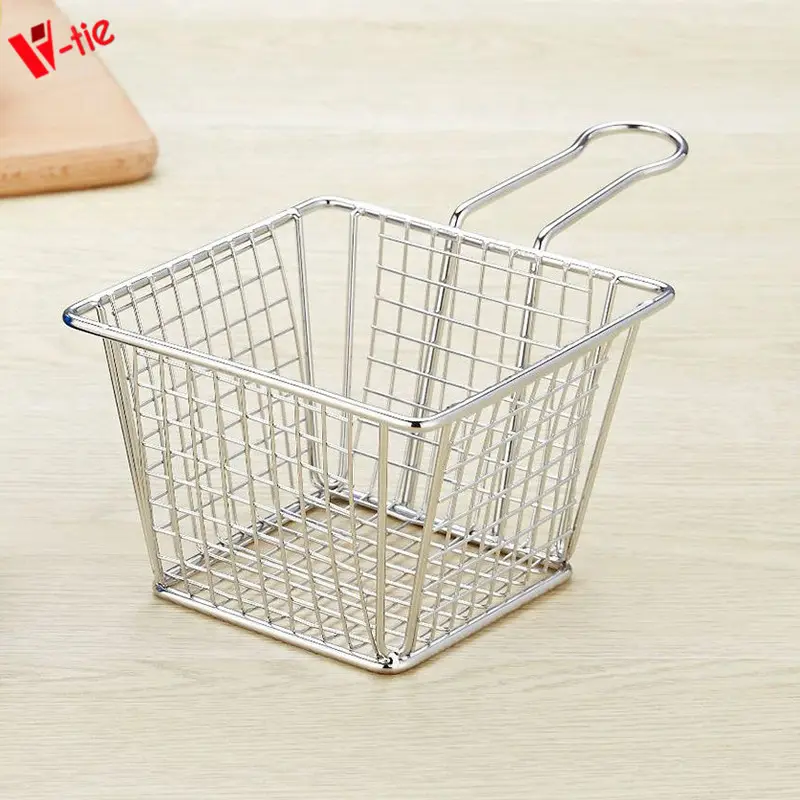 High Quality Kitchen Tool french fry basket chip serving basket Stainless Steel French Fries Basket With fast shipping