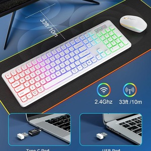 RGB Backlit Wireless <strong>Keyboard</strong> Mouse Oversize Light up Letters Rechargeable Ergonomic Tilt Leg 2.4GHz Quiet <strong>Keyboard</strong> Mouse - Product Image 3
