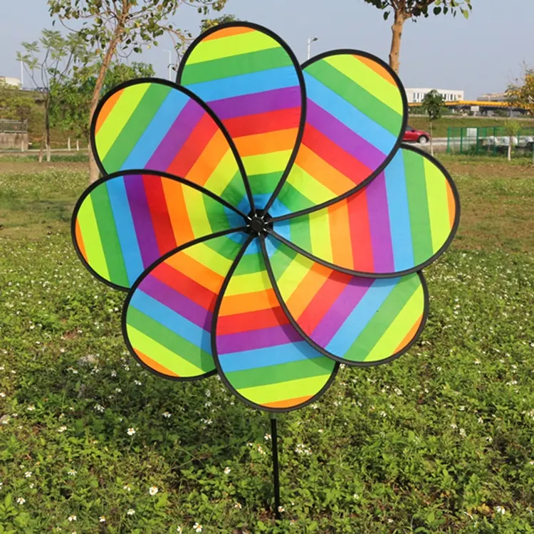 Moulin à vent décoratif en fibre de verre avec 6 fleurs, paillettes pour le jardin, jouets d'été pour enfants,
