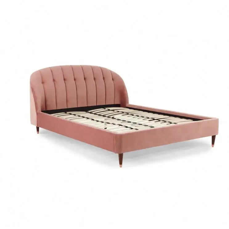 Seafoam Royal Blue Green Pink terciopelo cama de lujo Margot Super King Size cama con patas de cobre