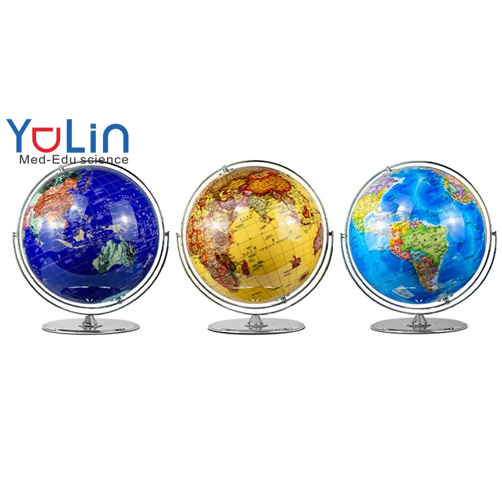 Globe en cristal rotatif Hd Base en métal avec lampe Géographie Enseignement Carte du monde Diamètre Globe Globe Globe Modèle 42cm