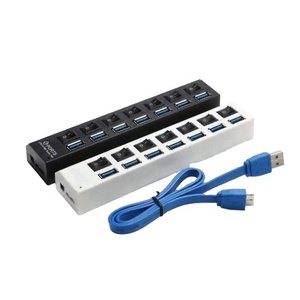 USB 3,0 Data Hub 7 puertos portátil Micro USB 3,0 HUB Splitter con adaptador de corriente para computadora