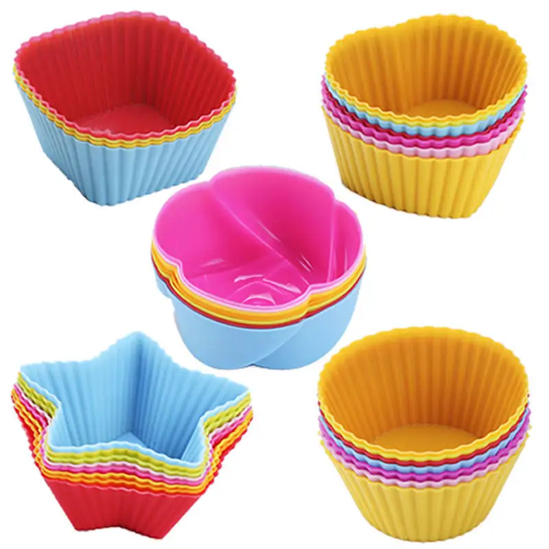 Moldes de cupcake de silicone reutilizáveis, 7cm, moldes de cozimento, antiaderente, para cupcake, revestimentos de cozimento