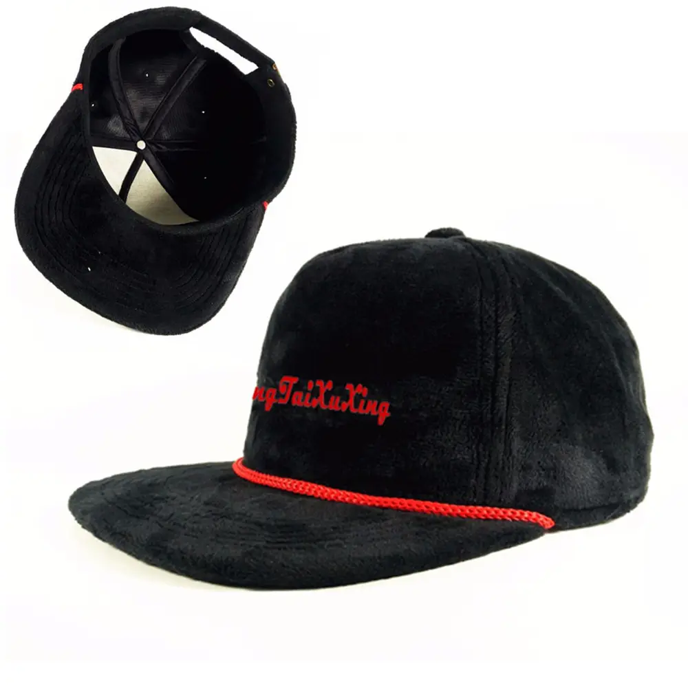 Оптовая продажа, черная бархатная ткань, 5 панелей, кожаный ремешок, бейсболка с вышивкой сзади, кепка, шляпа