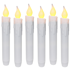 CVHOMEDECO. Flickering Taper Candles <strong>LED</strong> Drip Flameless Candles, Battery Operated with <strong>Timer</strong>, White, 6-3/<strong>4</strong> Inch, Set of 6 - Product Image 1