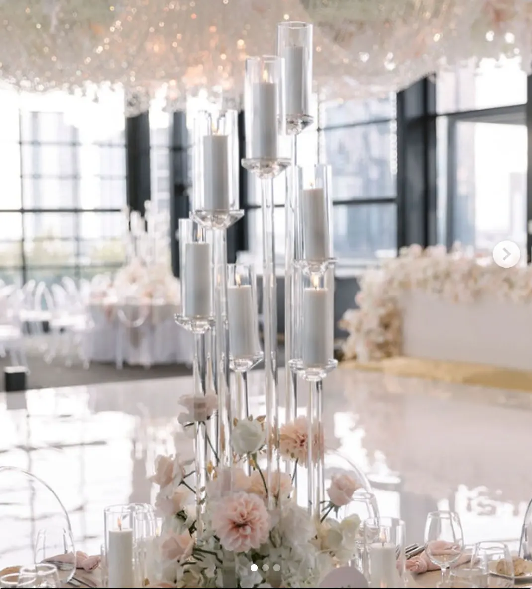 Centrotavola portacandele di cristallo alta 8 braccia per decorazioni da tavola albero di nozze
