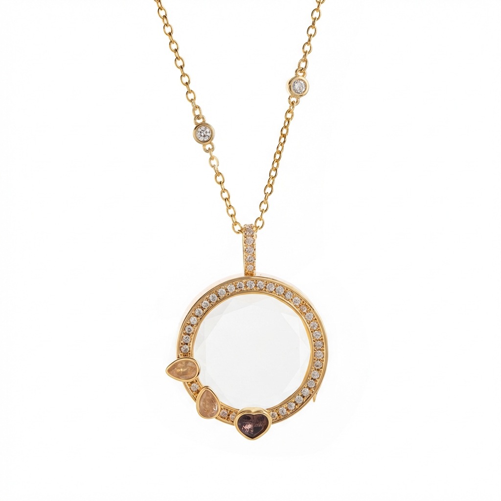 Collier boîte ronde en forme de coeur violet-boîte vide dorée