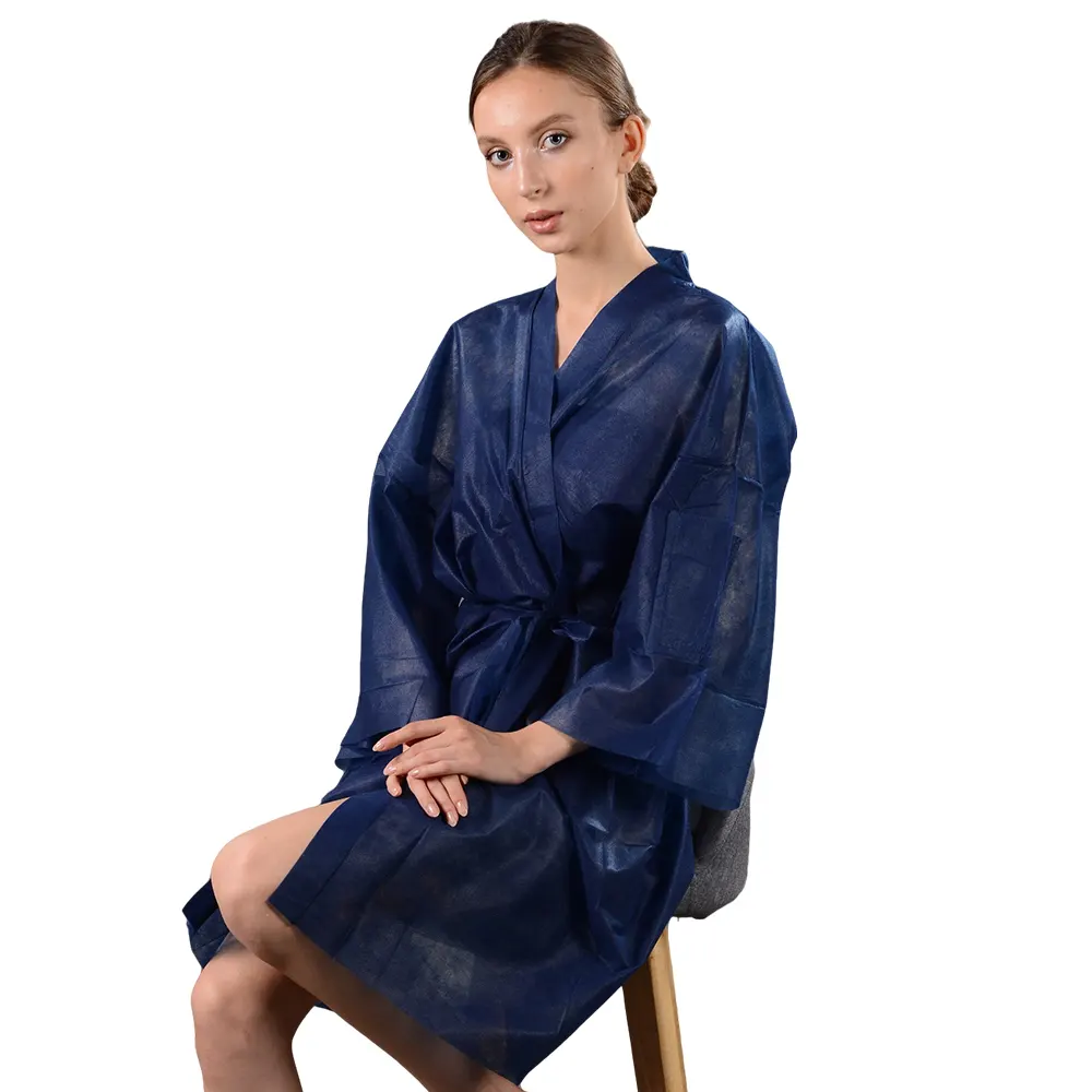 Albornoz desechable para salón de spa, bata de cliente, estilo kimono