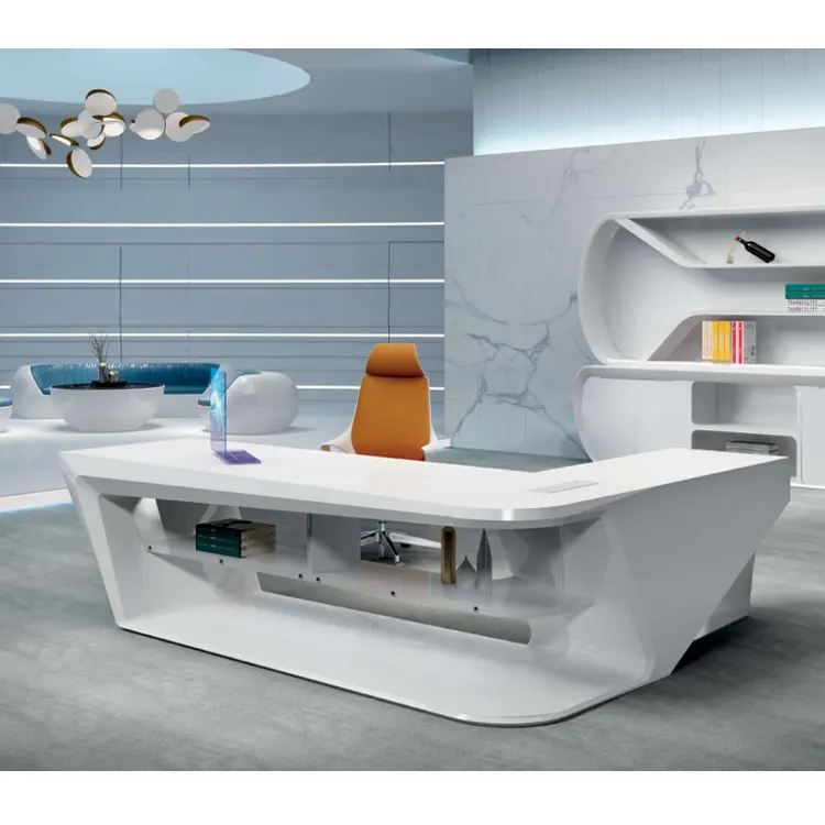 Mobilier moderne en bois massif or blanc table de direction classique de luxe de haute technologie bureau du PDG exécutif