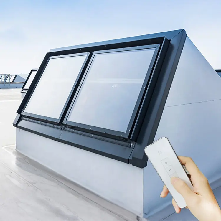ROGENILAN jendela ikat pinggang atap alumunium cerdas rumah gaya Eropa jendela langit otomatis tahan air