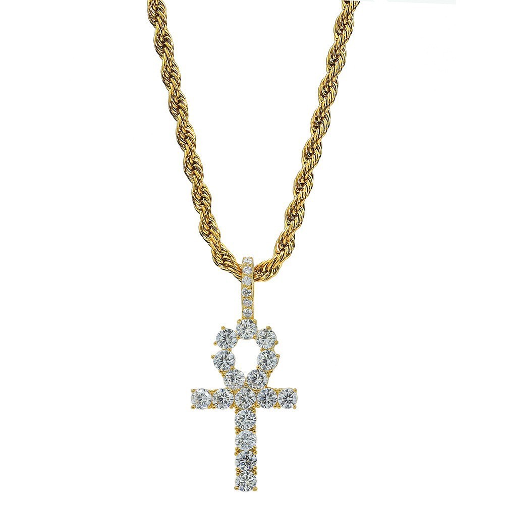 Golden cross heart white zirconium-with twist chai