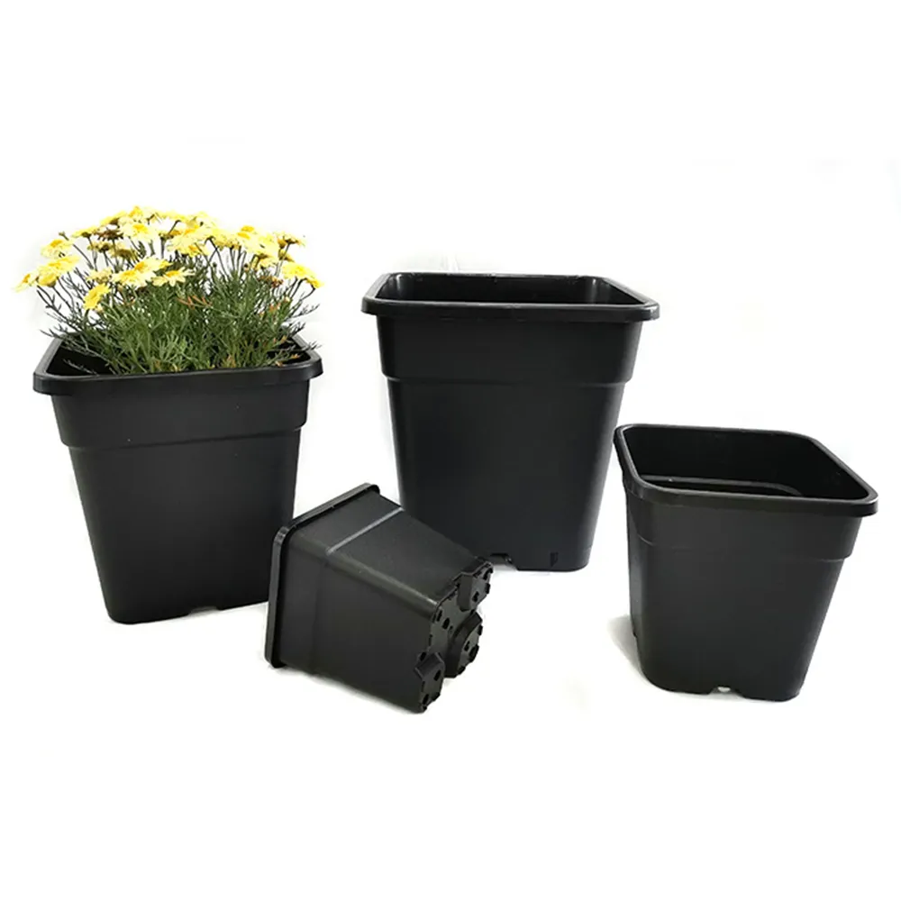 PP noir 1 2 3 5 7 10 gallons Pots de fleurs carrés en plastique pour pépinière