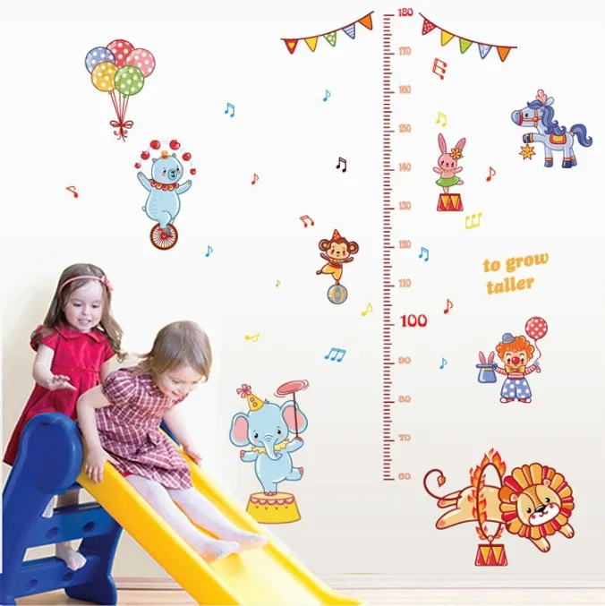 Gline pronto per la spedizione divertente circo misura di altezza grafico wall sticker per bambini