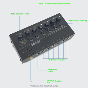 6チャンネルオーディオミキサー小型ミキシングコンソールミニ信号ミキサー楽器音楽ミキシング - Product Image 2