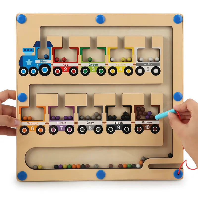 Novo Produto Madeira Cor Número Ímã Labirinto Juguetes Montessori Puzzle Educacional Board Atividade Slot Brinquedos para Crianças Meninos Meninas