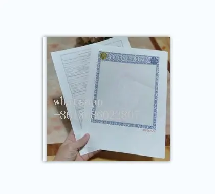 Papel de fibra de seguridad Título de certificado impresión marca de agua documento de papel con holograma