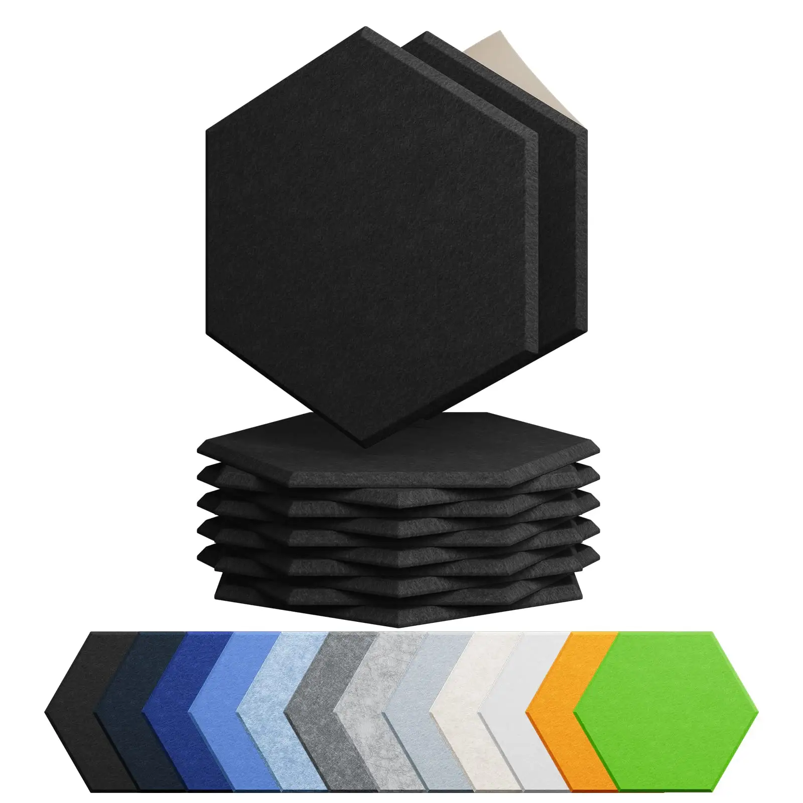 Painéis de parede hexagonais acústicos coloridos para design de interiores, painel de poliéster com absorção sonora