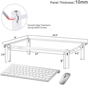 Soporte de Monitor acrílico, plataforma transparente de 10 mm de grosor, elevador de escritorio ergonómico para ordenador portátil, Pc, Notebook, impresora