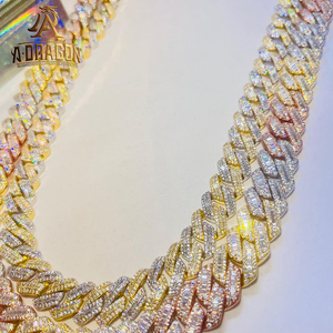 20mm Sterling Silver <strong>22K</strong> Gold Plated Moissanite Diamond Man Necklace Cuban <strong>Chain</strong> for Men - Product Image 2