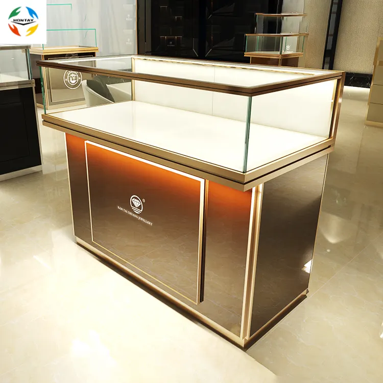 Sortie d'usine Vente Conception libre Portable Verre Table Collier Cabinet Vitrine avec porte coulissante en bois