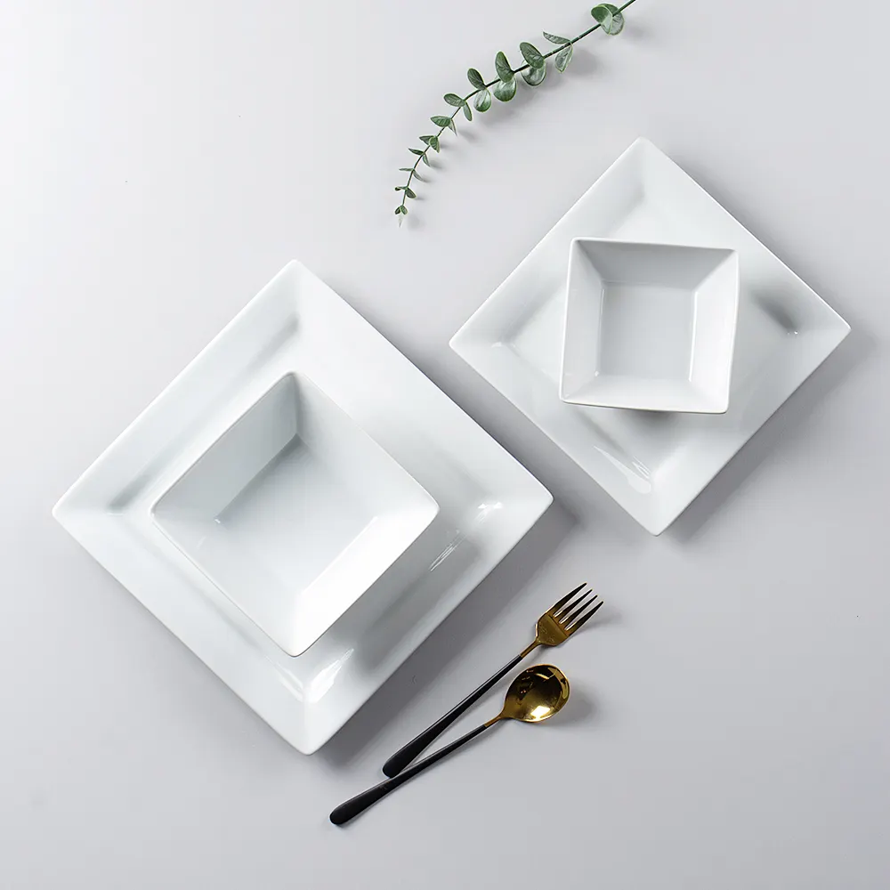 Geschirr Großhandel moderne exquisite weiße Keramik Geschirr Restaurant Teller und Schalen setzt Geschirr China