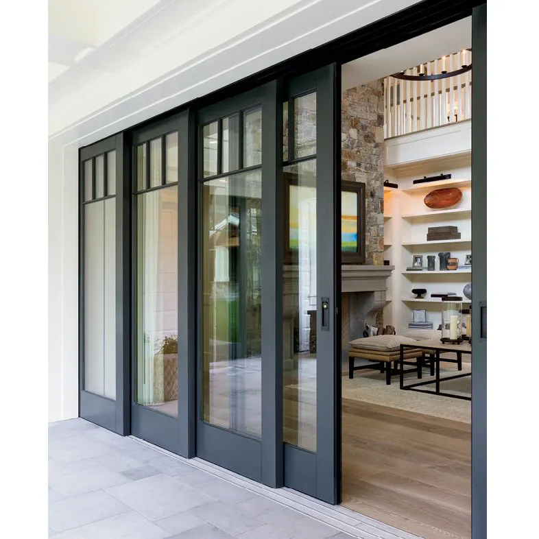 Ascenseur de patio et portes et fenêtres en verre de glissière avec la conception extérieure en bois