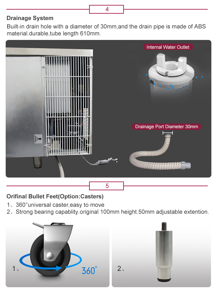 Commercial Hotel Kitchen Freezer 1.8m Horizontal Freezer Stainless Steel Undercounter Freezers