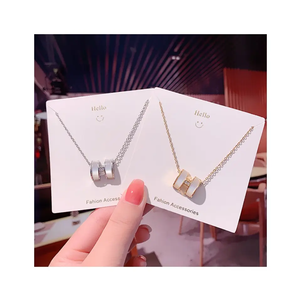 Opal high-grade lettering pendant titanium steel necklace women's collarbone chain real gold plated necklace jewelry wholesale