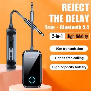 2合1 AUX无线音频适配器，用于蓝牙5.4 HiFi立体声音乐接收器/发射器3.5毫米麦克风汽车飞机电视电脑扬声器 - Product Image 1