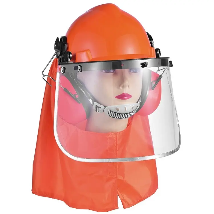 Commercio all'ingrosso professionale industriale costruzione forestale elmetto protezione della testa set kit casco di sicurezza con paraorecchie scudo PC