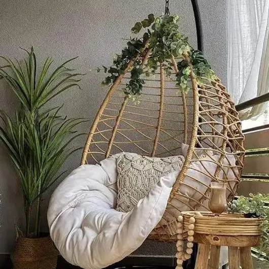 Modern Luxury Courtyard Outdoor Furniture Metal Frame Rattan Patio Garden Swing Egg Hanging Chair