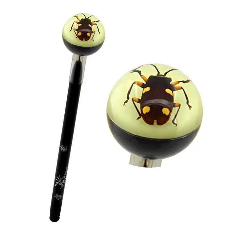 Caneta de resina para insetos, caneta esferográfica luminosa do beetle real, tampa de caneta de resina clara, animais personalizados, insetos legais, unissex
