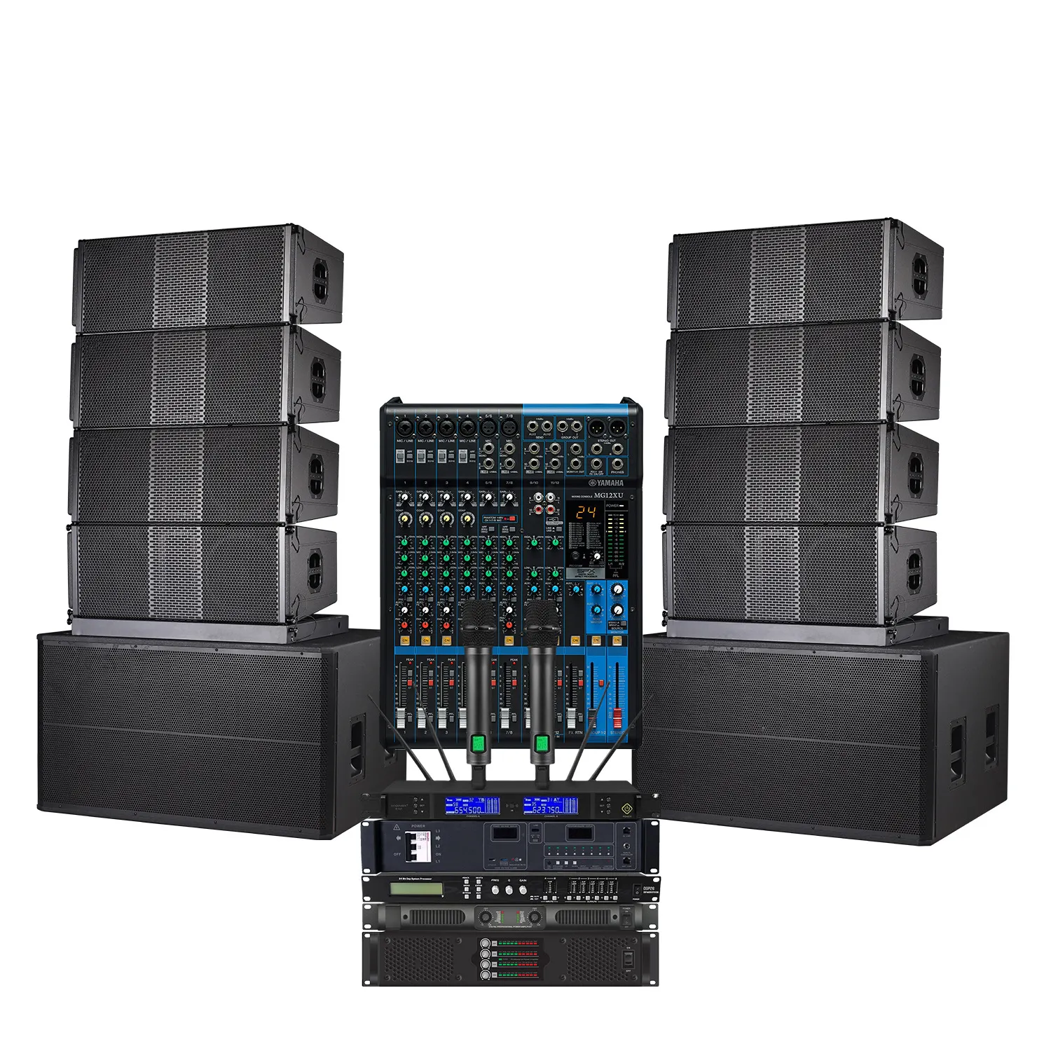 Subwoofer dual de 18 pulgadas, sistema de altavoces Line Array, y mezclador amplificador de potencia, sistema de sonido de alta calidad, juego de altavoces de escenario