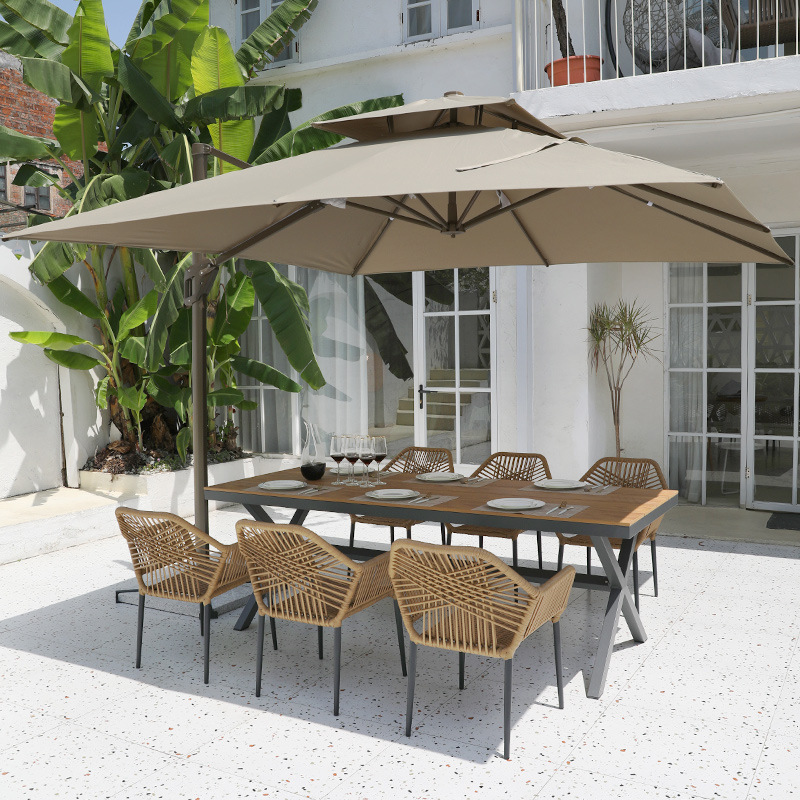 Parasols 3m + chaises 6pcs + table longue en bois technologique 180*90cm