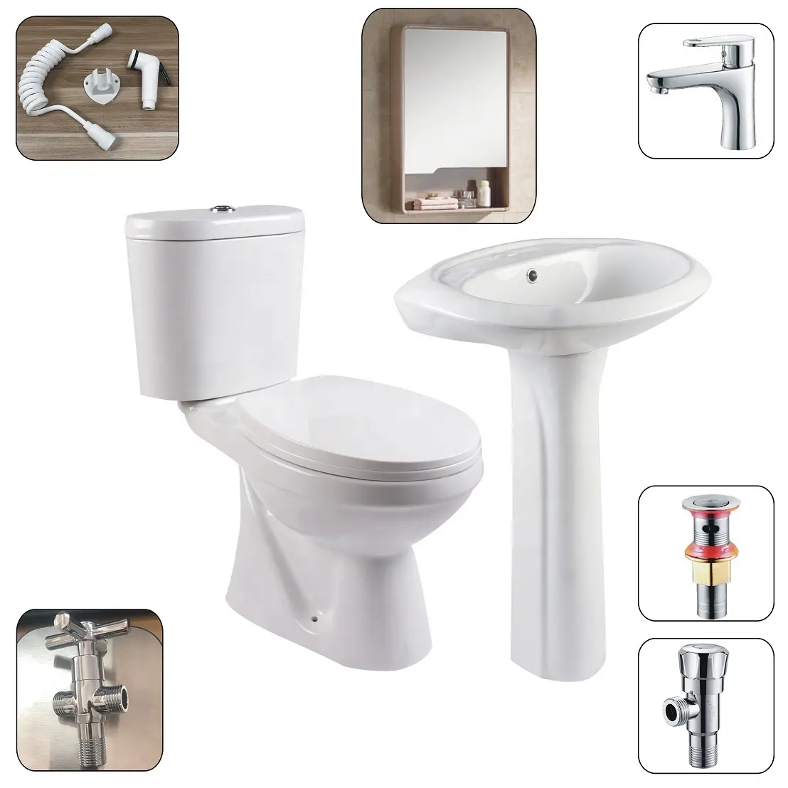 Set Toilet Keramik Kamar Mandi, Set Toilet dan Wastafel Dua Potong untuk Kamar Mandi Tipe Proyek Malaysia