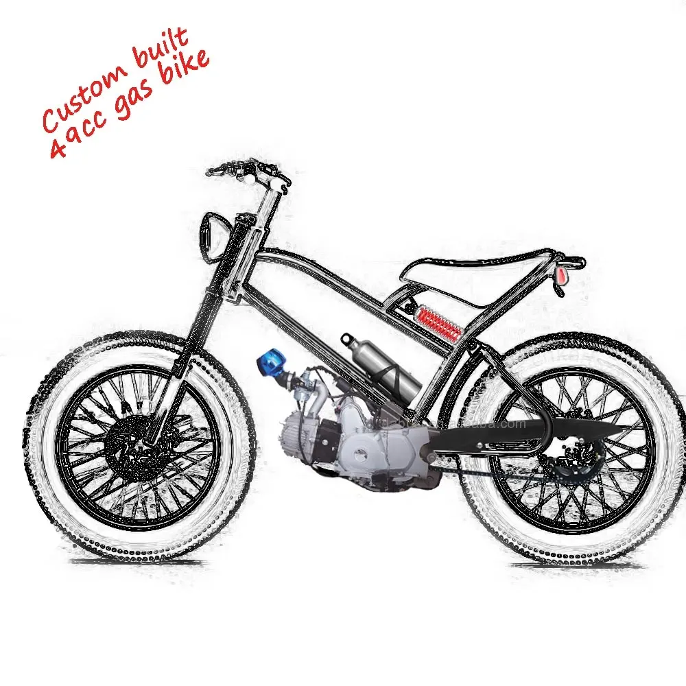 가스 동력 비치 크루저 레트로 빈티지 자전거 오프로드 모터 크로스 자전거 50cc 80cc 110cc 26 인치 휠 성인