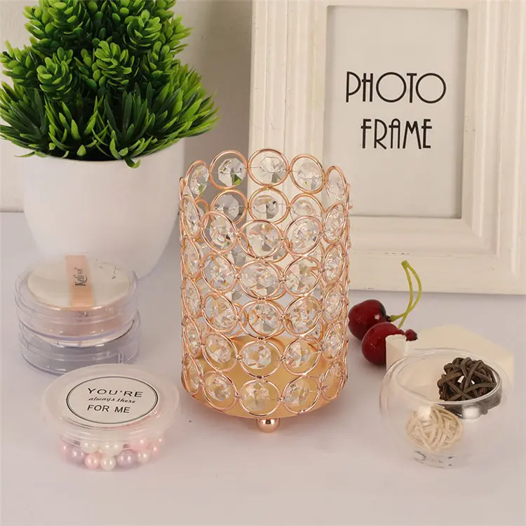 Gold and Silver Crystal Candle Holder Cylinder Diamond Nail Brushes Beauty Makeup Brush Stand Holder Cosmetic Empty