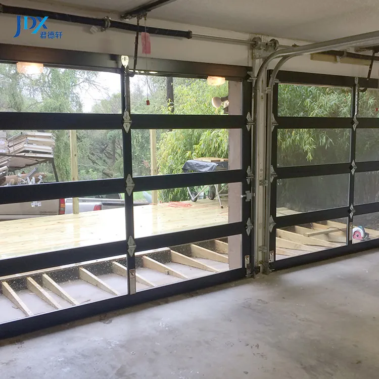 Porta de garagem 9x7 vidro barato de alumínio, vidro transparente seccional para porta da garagem, cor preta, vidro, porta da garagem