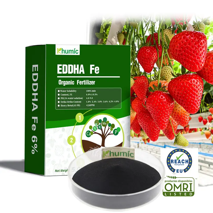 EDDHA Fe 6% Fertilizante de hierro quelatado bioestimulantes o-o 4,8 polvo de fertilizante de hierro personalizado adecuado para plantas