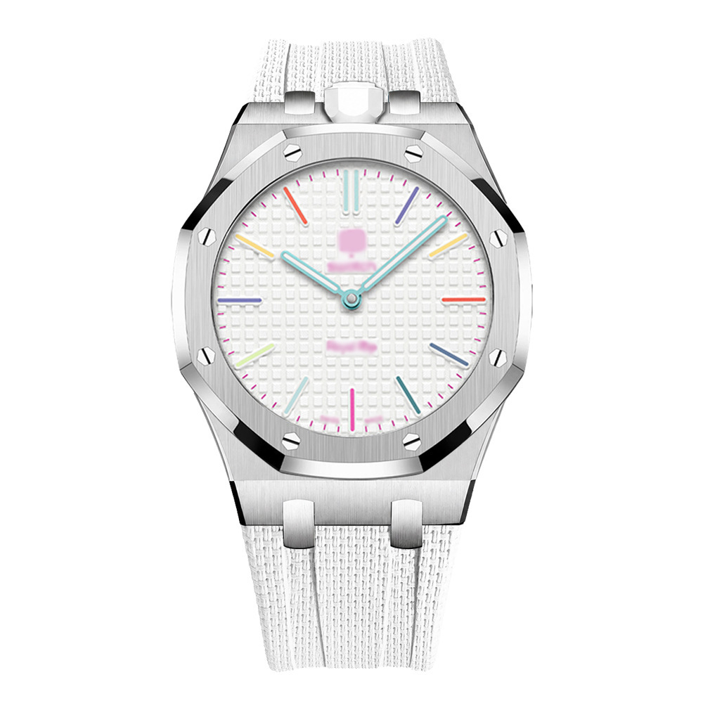Boîtier argenté, 12 heures - Bracelet blanc