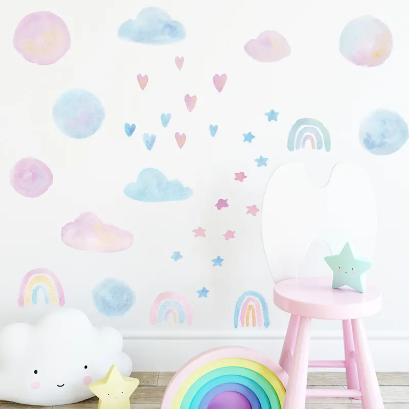 Nuvole arcobaleno amore cuore adesivi Cartoon sfondi soggiorno per bambini creativo camera da letto decalcomania TV autoadesiva sfondo murale